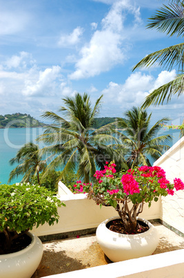 Terrace with sea view at luxury hotel, Phuket, Thailand