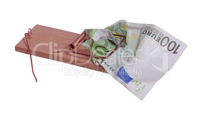 100 euro bank note in mouse trap