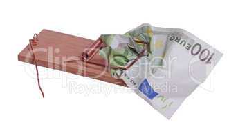 100 euro bank note in mouse trap