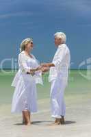 Happy Senior Couple Holding Hands on Tropical Beach