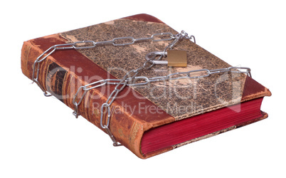 old book protected with chain and padlock