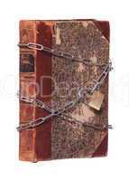 old historic book protected with padlock and chain