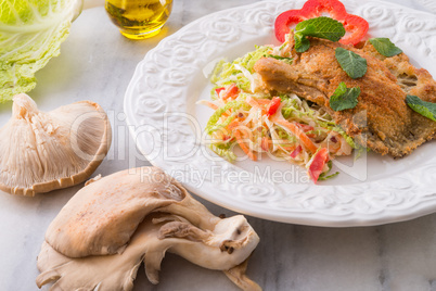 baked oyster mushrooms with fresh savoy cabbage salad