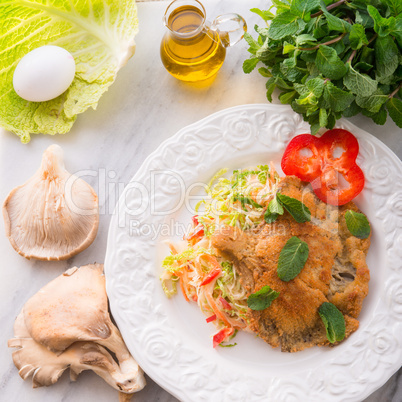 baked oyster mushrooms with fresh savoy cabbage salad