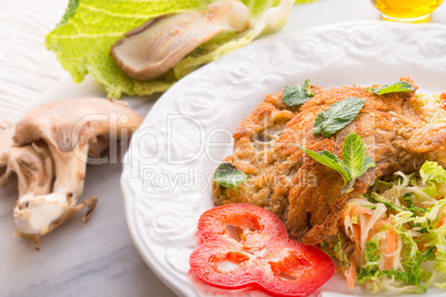 baked oyster mushrooms with fresh savoy cabbage salad