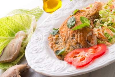 baked oyster mushrooms with fresh savoy cabbage salad