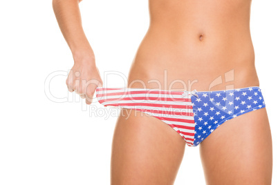 Frau mit USA Unterwäsche