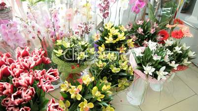 fresh cut bouquets in flower shop