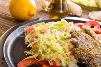 baked oyster mushrooms with fresh savoy cabbage salad