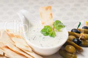 Greek Tzatziki yogurt dip and pita bread