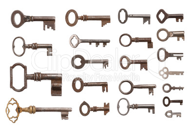 Old Keys over white background with clipping Path (XXXL)