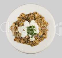 Buckwheat porridge with sour cream and dill