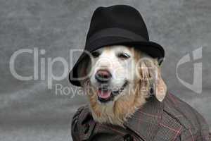 Labrador mit Hut und Mantel