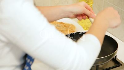 Woman Frying Chebureki