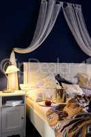 Empty unmade luxury bed romantic feeling champagne