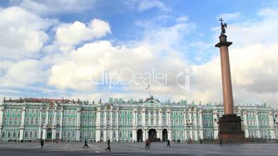 Timelapse. Winter Palace and Alexander Column in St. Petersburg.