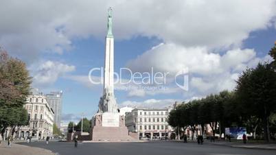 Time lapse. The Freedom Monument in Riga, Latvia.