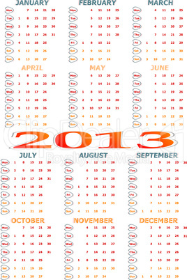 Simple 2013 year calendar