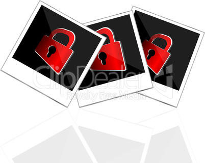 instant photo frame with red padlock