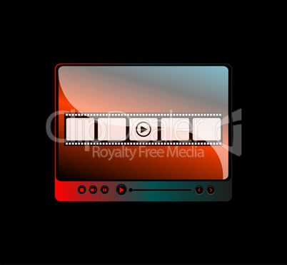 movie player interface with film strip and digital buttons, raster