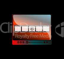 movie player interface with film strip and digital buttons, raster