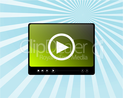 Video media player skin on blue sun ray background