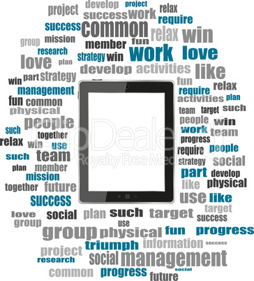 Business and financial words on tablet pc screen