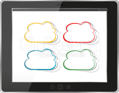 Cloud-computing connection on the digital tablet pc. Conceptual image. Isolated on white