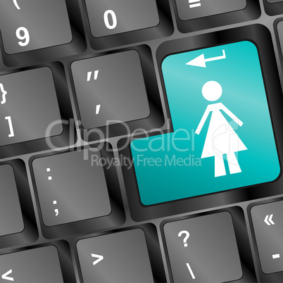 social network concept with woman silhouette sign button on keyboard