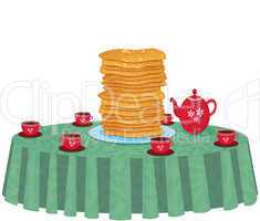 illustration of pancakes in a dish on white background