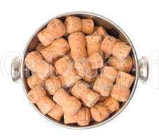 Wine Corks in Bucket, top view