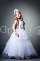 Pretty little girl in tiara and white dress