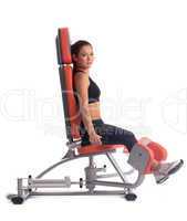 Young woman on hydraulic exerciser