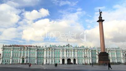 People are walking near the Hermitage in St.-Petersburg