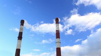 Factory chimneys. Time lapse.