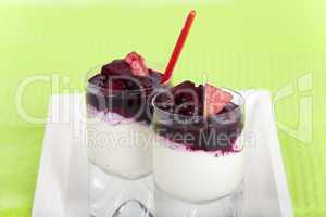 Joghurt und Quarkdessert auf Tablett - Yogurt and cottage cheese