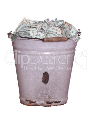 dollars in old rusty bucket
