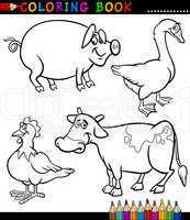 Cartoon Farm Animals for Coloring Book
