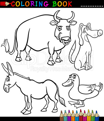 Cartoon Farm Animals for Coloring Book