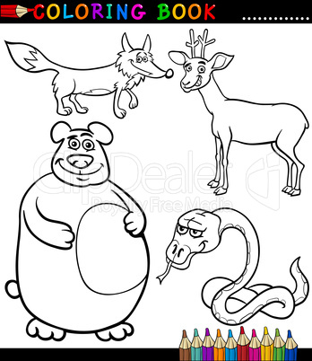 Cartoon Wild Animals for Coloring Book