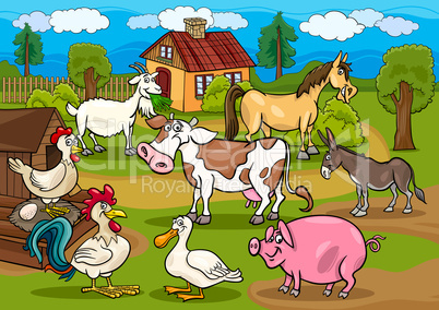 farm animals rural scene cartoon illustration