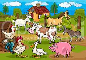 farm animals rural scene cartoon illustration