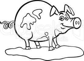farm pig cartoon for coloring book