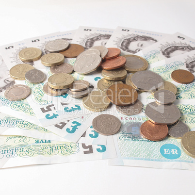 Pound note and coin
