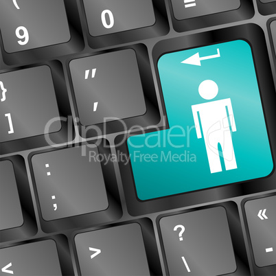 social network concept with man silhouette sign button on keyboard