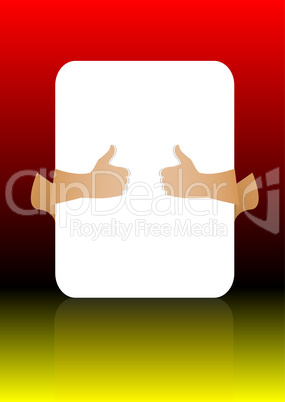Hands holding paper on abstract background