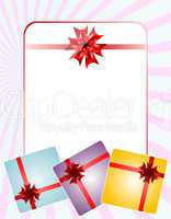 Gift box with bow and sun ray light