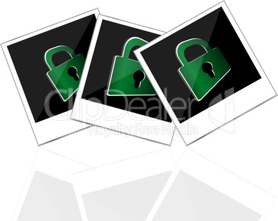 instant photo frame with green padlock