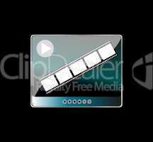 media player and film strip on black background