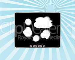 black video player for web on blue sun ray background